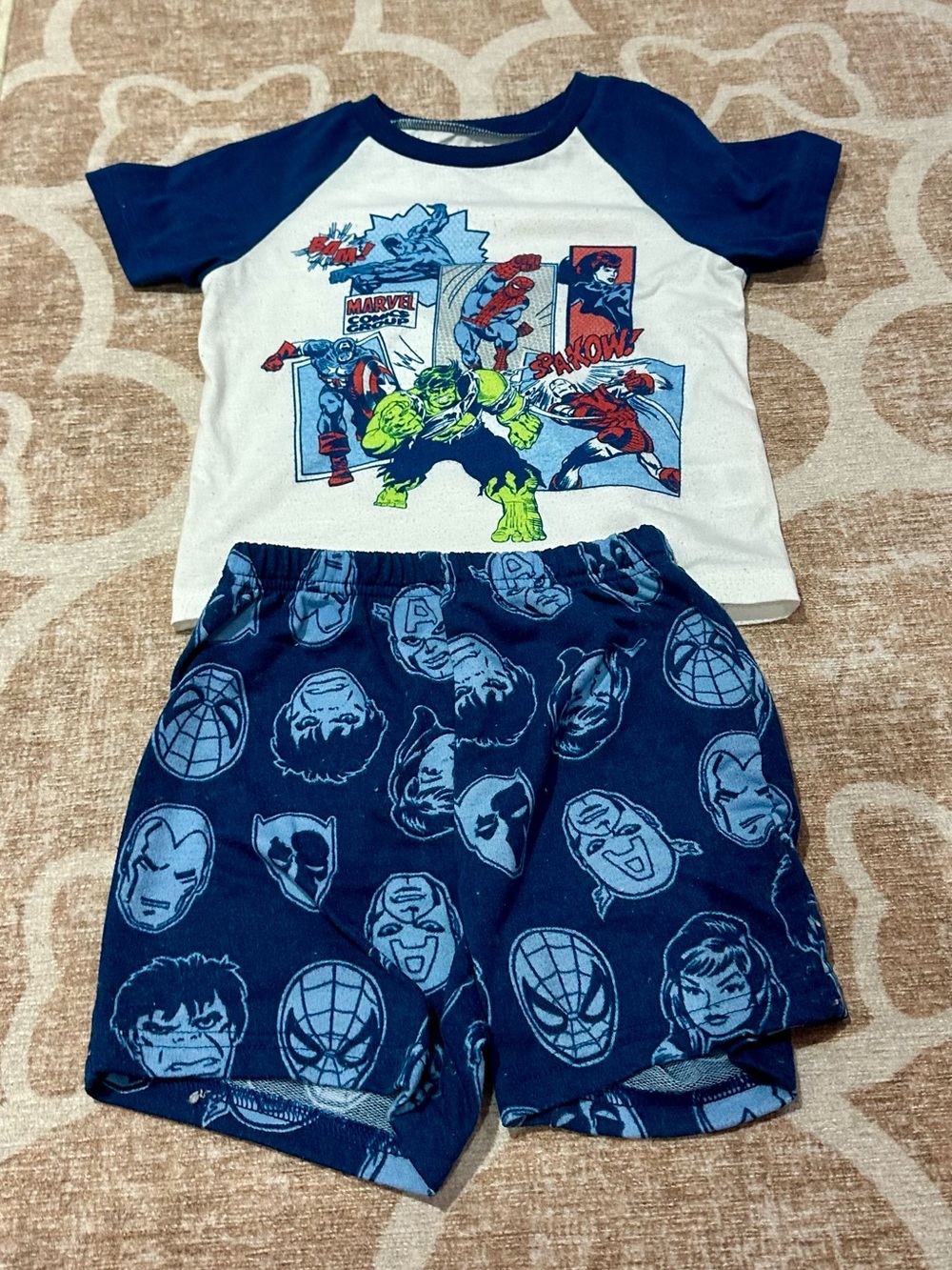 Marvel Boys Pajama Set - Navy & Light Blue Hero Print